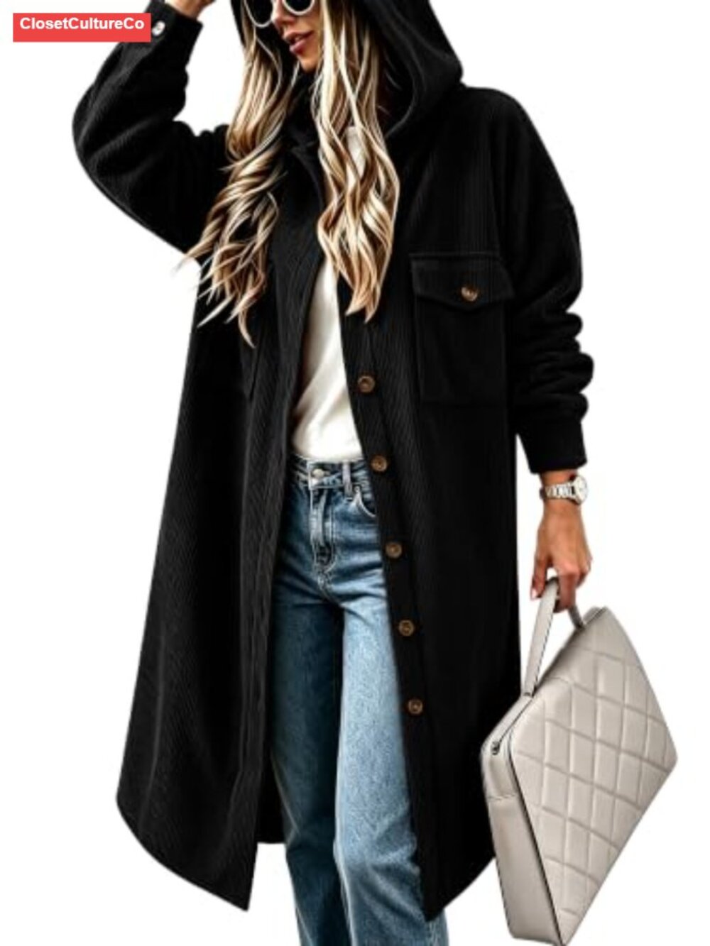 Oversized Long Plaid Flannel Hooded Shacket Jacket Button Front Pockets